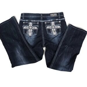 Grace in LA Jeans Womens 19 Straight Leg Embroidered Cross Pocket Denim Pants